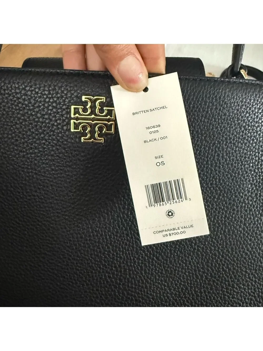 700+! New Tory Burch Britten Black Leather Satchel